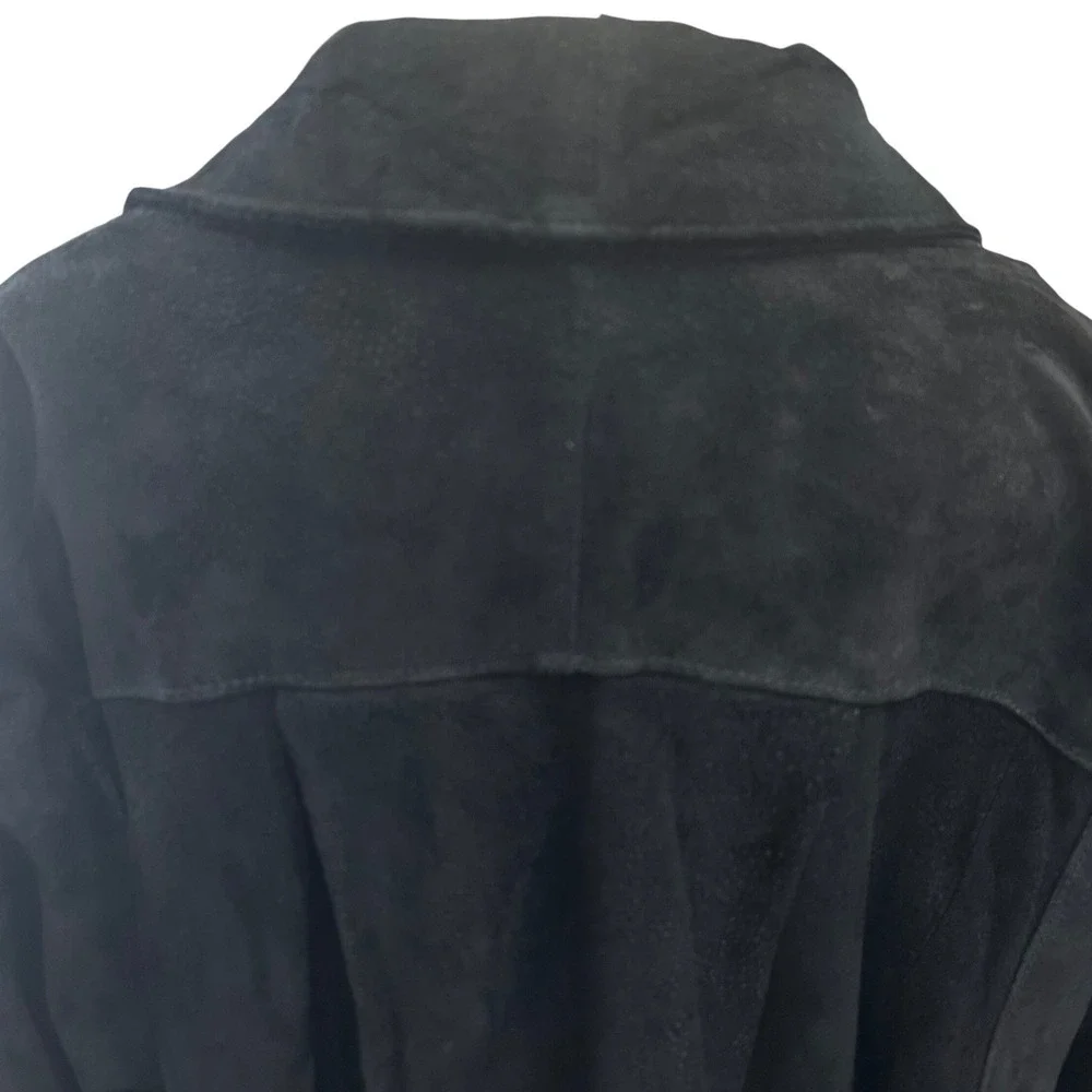 Jacqueline‎ Ferrar Vtg Duster Coat Women 2X Black Heavy Suede Leather Open Front